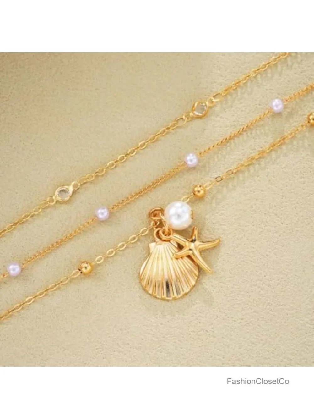 Boho Seashell Layered Necklace Set Pearl Starfish Charm Chain for Women Trendy